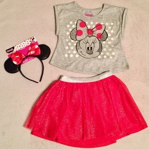 Disney Minnie Mouse shirt, skirt & ears head band